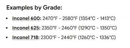 Melting Temperature of Inconel