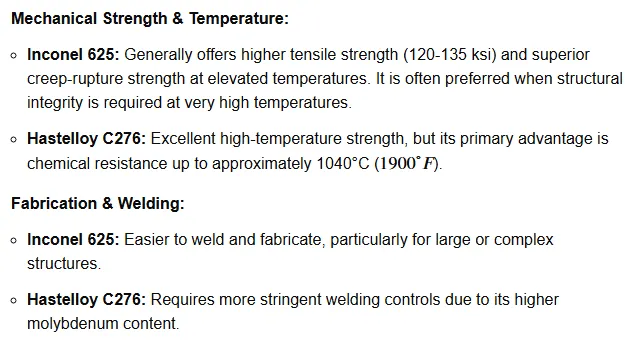 the difference between Mechanical Strength, Temperature, Fabrication, Welding