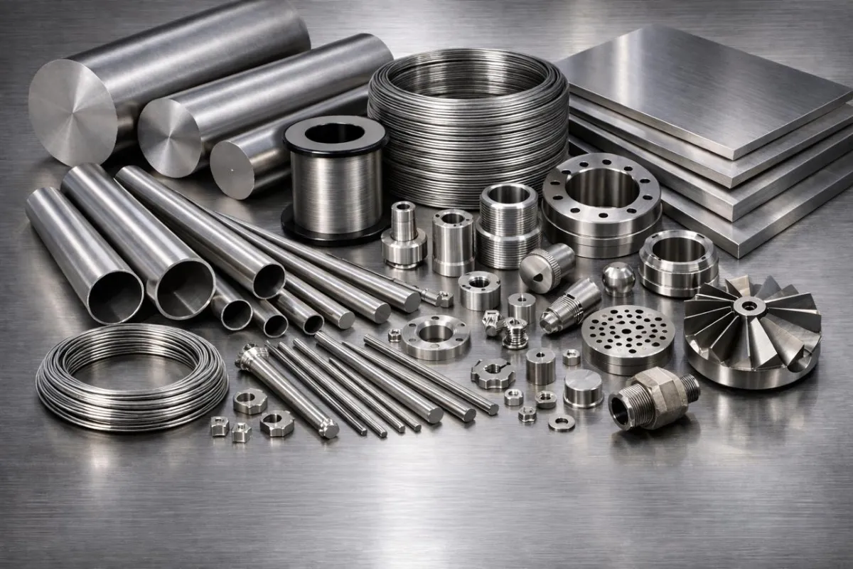 Nickel alloy metal samples in industrial forms