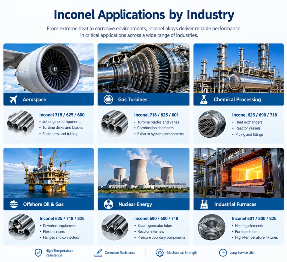 Inconel applications by industry and alloy grade